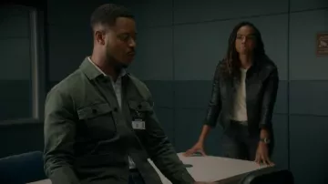 L'Agence Janelle Coated Trucker Jacket worn by Nyla Harper (Mekia Cox) as seen in The Rookie (S07E07)