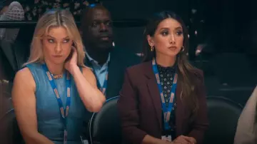 Sandro Shirred Printed Crepe Turtleneck Top worn by Ali Lee (Brenda Song) as seen in Running Point (S01E06)