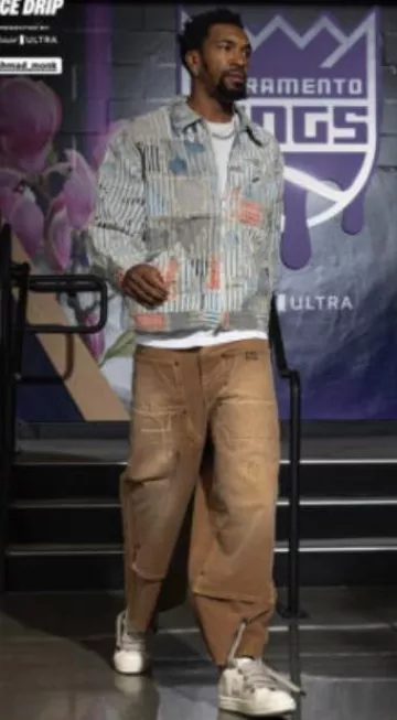 Kapital Beige W-Knee Baggy Carpenter Pants worn by Malik Monk on the Instagram account @sacramentokings