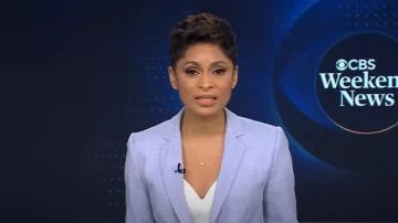 Ann Taylor The Notched One Button Blazer worn by Jericka Duncan as seen in CBS Evening News on March 3, 2025