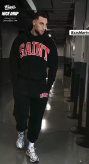 Saint Michael Black & Red Arched 'Saint' Sweatpants worn by Zach LaVine on the Instagram account @sacramentokings