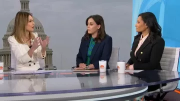 Boden High Neck Tiered Jersey Dress worn by Hallie Jackson as seen in Today on March 5, 2025