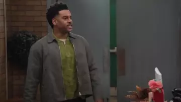Brain Dead Dot Half-Zip Sweater In Green worn by Tariq (Zack Fox) as seen in Abbott Elementary (S04E16)
