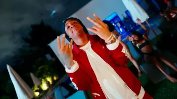 Casablanca Red Laurel Stripe Track Jacket worn by Hurricane Wisdom in Hurricane Wisdom ft. Polo G - Giannis Remix (Official Music Video)