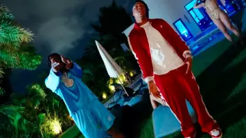 Casablanca Red Laurel Stripe Trackpants worn by Hurricane Wisdom in Hurricane Wisdom ft. Polo G - Giannis Remix (Official Music Video)