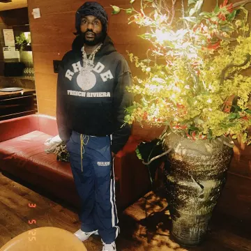 Rhude Black French Riviera Hoodie worn by Meek Mill on the Instagram account @meekmill