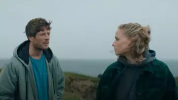 Sezane Paolo Plaid Coat worn by Maddie Wilson (Niamh Algar) as seen in Playing Nice (S01E02)