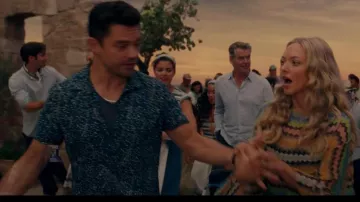 Blue printed shirt worn by Sky (Dominic Cooper) in Mamma Mia! Here We Go Again