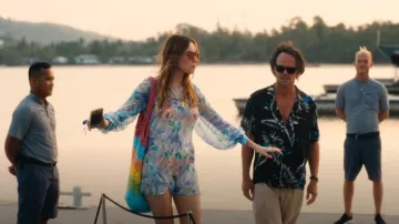 JW Anderson Rainbow Striped Knitted Shopper Tote worn by Chelsea (Aimee Lou Wood) as seen in The White Lotus (S03E04)