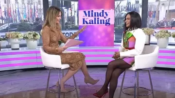 Christian Louboutin Hot Chick Sling 100 Red Patent Pumps worn by Mindy Kaling as seen in Today on March 6, 2025