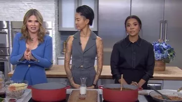 Alice + Olivia Donna Vest in Shadow Grey Melange worn by Kristen Kish as seen in Today with Jenna & Friends on March 6, 2025