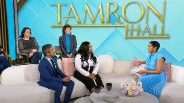Elie Tahari The Natalyia Pleated Belted Maxi Dress worn by Tamron Hall as seen in Tamron Hall Show on March 6, 2025