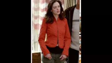 Vintage Marc Jacobs orange peplum military jacket used by Paige Matthews (Rose McGowan) in Charmed (S04E20)