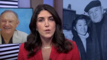 French Connection Azzurra Tweed Crop Blazer worn by Liz Kreutz as seen in Today on March 10, 2025