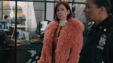Fabulous Furs Bubblegum Faux Fur Fri-Yay! Coat worn by Elsbeth Tascioni (Carrie Preston) as seen in Elsbeth (S02E12)