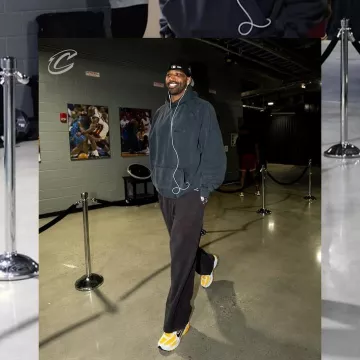 Nike Zoom Vomero 5 'University Gold' worn by Tristan Thompson on the Instagram account @cavs