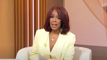 Me + Em Pinstripe Blazer worn by Gayle King as seen in CBS Mornings on March 11, 2025