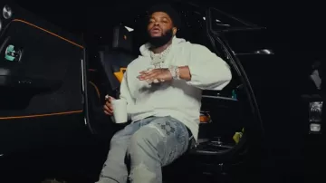 Amiri Antique Indigo & Multicolor 'MA Quad' Cut-Out Jeans worn by BossMan Dlow in BossMan Dlow - Sum Out Of Nun (Official Music Video)