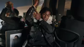 Moncler Black 'Leo' Down Biker Jacket worn by YoungBoy Never Broke Again in YoungBoy Never Broke Again - 5 Night [Official Video]
