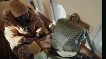 Moncler Light Brown Fleece 'Thymelee' Down Jacket worn by Gazo in GAZO - HERMES