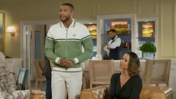 Sergio Tacchini Olmi Track Jacket in Hedge Green worn by Martin Richardson (Brandon Claybon) as seen in Beyond the Gates (S01E01)