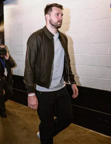 Tom Ford Olive Brown Canvas Jacket worn by Luka Dončić on the Instagram account @lakers