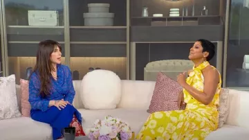 Blouse à pois transparent Mango portée par Tamron Hall telle qu’elle a été vue lors du spectacle Tamron Hall le 11 mars 2025