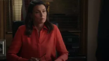 Alice + Olivia Willa Blouse worn by Erin Reagan (Bridget Moynahan) as seen in Blue Bloods (S14E17)