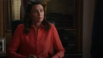 Alice + Olivia Willa Blouse worn by Erin Reagan (Bridget Moynahan) as seen in Blue Bloods (S14E17)