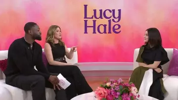 Bottega Veneta Fluid Colorblocked Stretch Crepe Dress worn by Lucy Hale as seen in Today with Jenna & Friends on March 11, 2025