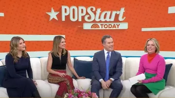 Alice + Olivia Athena Pattern Mix Wide Leg Pants worn by Savannah Guthrie as seen in Today on  March 12, 2025
