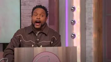 Forever 21 Geo Faux Suede Trucker Jacket worn by Jawn Murray as seen in Sherri on March 11, 2025