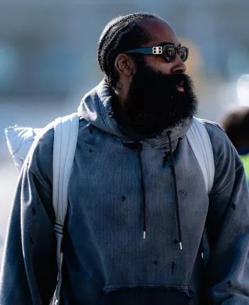 Maison Mihara Yasuhiro Faded Black Ripped-Pocket Hoodie worn by James Harden on the Instagram account @nbafashionfits