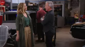 All Saints Linnie Trench Coat In Grape Leaf Green worn by Eve (Jenna Elfman) as seen in Shifting Gears (S01E09)