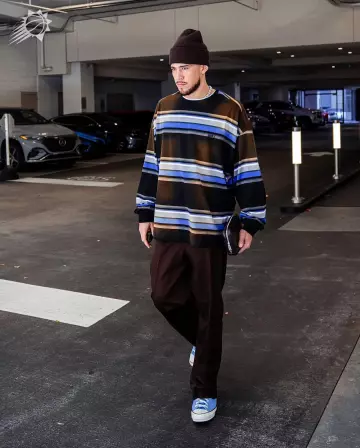 Junn.J Grey & Blue Striped Long Sleeve T-Shirt worn by Devin Booker on the Instagram account @suns