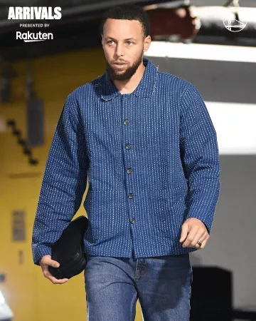 Kartik Researh Navy Embroidered 'Kantha' Jacket worn by Stephen Curry on the Instagram account @warriors