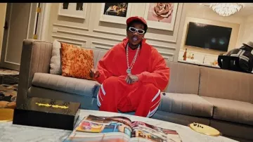 Vetements Red 'A Little Bit Dramatic' Hoodie worn by Wiz Khalifa in Wiz Khalifa, Sledgren - Bigger Boat [Official Music Video]