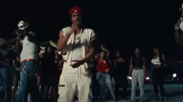 Chaleco bomber Gucci Cream & Web-Trim usado por Lil Baby en Lil Baby, Young Thug, Future - Dum, Dumb, and Dumber