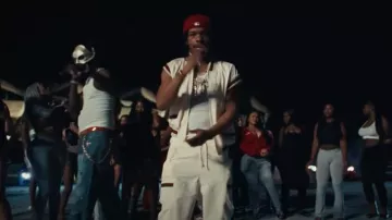 Vaqueros holgados con estampado de garabatos azules de Balenciaga usados por Young Thug en Lil Baby, Young Thug, Future - Dum, Dumb y Dumber