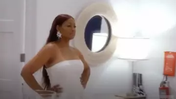 Cult Gaia White Sculptural Sun Earrings worn by Garcelle Beauvais as seen in The Real Housewives of Beverly Hills (S14E16)