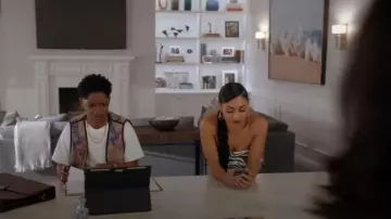 Rotate Birger Christensen Zebra-print Denim Cropped Top worn by Patience (Chelsea Tavares) as seen in All American (S07E07)