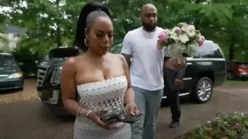 David Koma White Strapless Cutout Embellished Midi Dress worn by Kelli Ferrell as seen in The Real Housewives of Atlanta (S16E01)