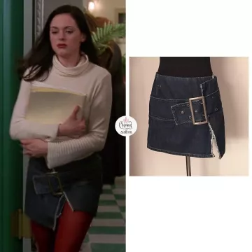 Jupe portefeuille en denim bleu diesel avec ceinture portée par Paige Matthews (Rose McGowan) sur Charmed (S04E10)