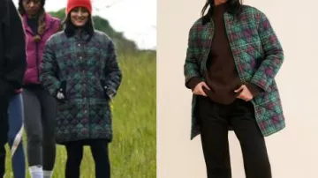 Green Plaid Design Quilted Coat of Self - Contestant (Nikki Bella) in The Traitors (S03E03)