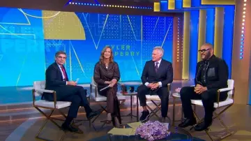Mr P. Leather-Trimmed Suede Jacket worn by Tyler Perry as seen in Good Morning America on  March 18, 2025