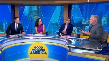 Black Halo Corrine Draped Bodice Wide Leg Jumpsuit worn by Linsey Davis as seen in Good Morning America on March 19, 2025