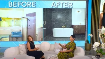 Rick Owens Robe midi portefeuille imprimée portée par Tamron Hall telle qu’elle a été vue lors du spectacle de Tamron Hall le 17 mars 2025