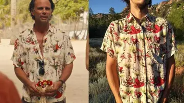 Camisa con estampado mexicano de Rick Hatchett (Walton Goggins) en The White Lotus (S03E01)