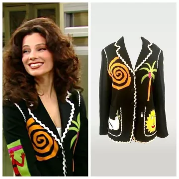 des années 90 Vintage Moschino Black Jacket Blazer Cheap & Chic Vintage Heart PEACE Patchwork Jacket Blazer ASO Fran Drescher THE NANNY (S03E02)