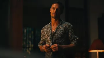 Off-White Moon Print Silk Camp Shirt In Neutrals worn by Valentin (Arnas Fedaravicius) as seen in The White Lotus (S03E05)